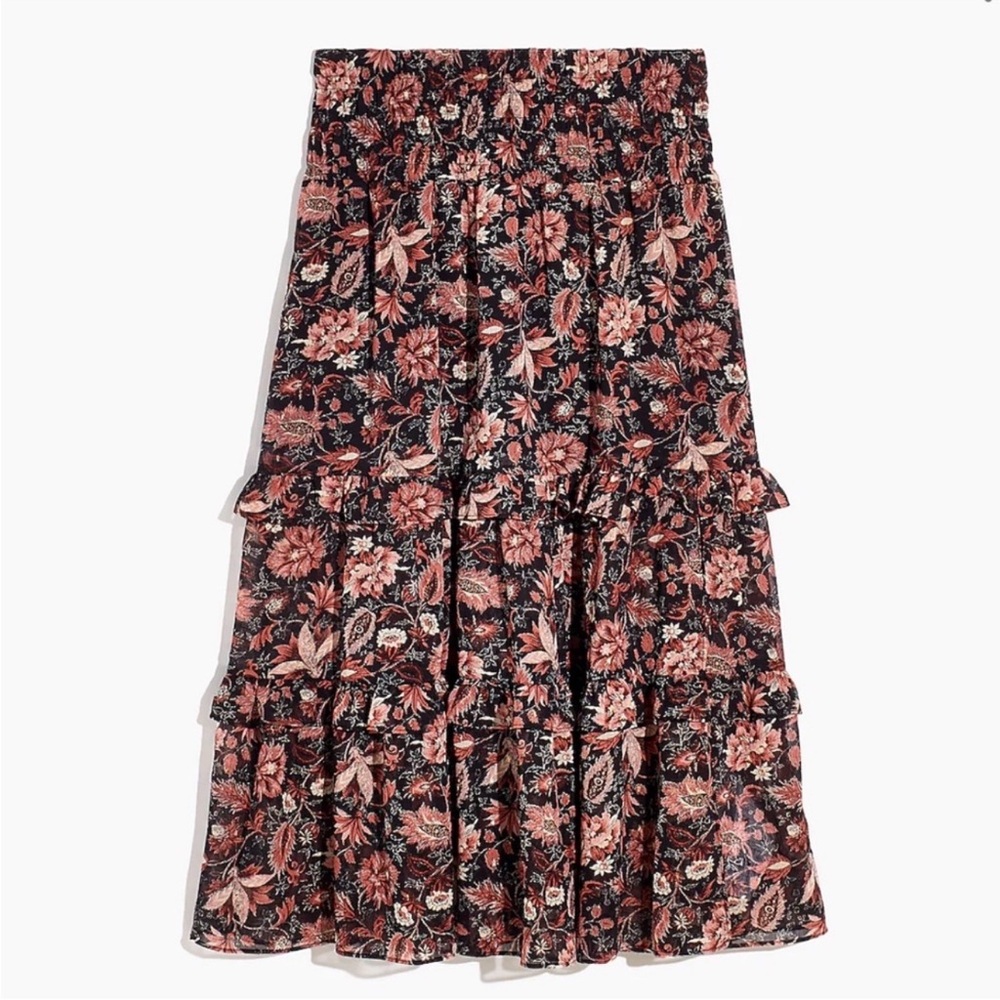Madewell Black Maxi Skirt with Dusty Rose Floral Print